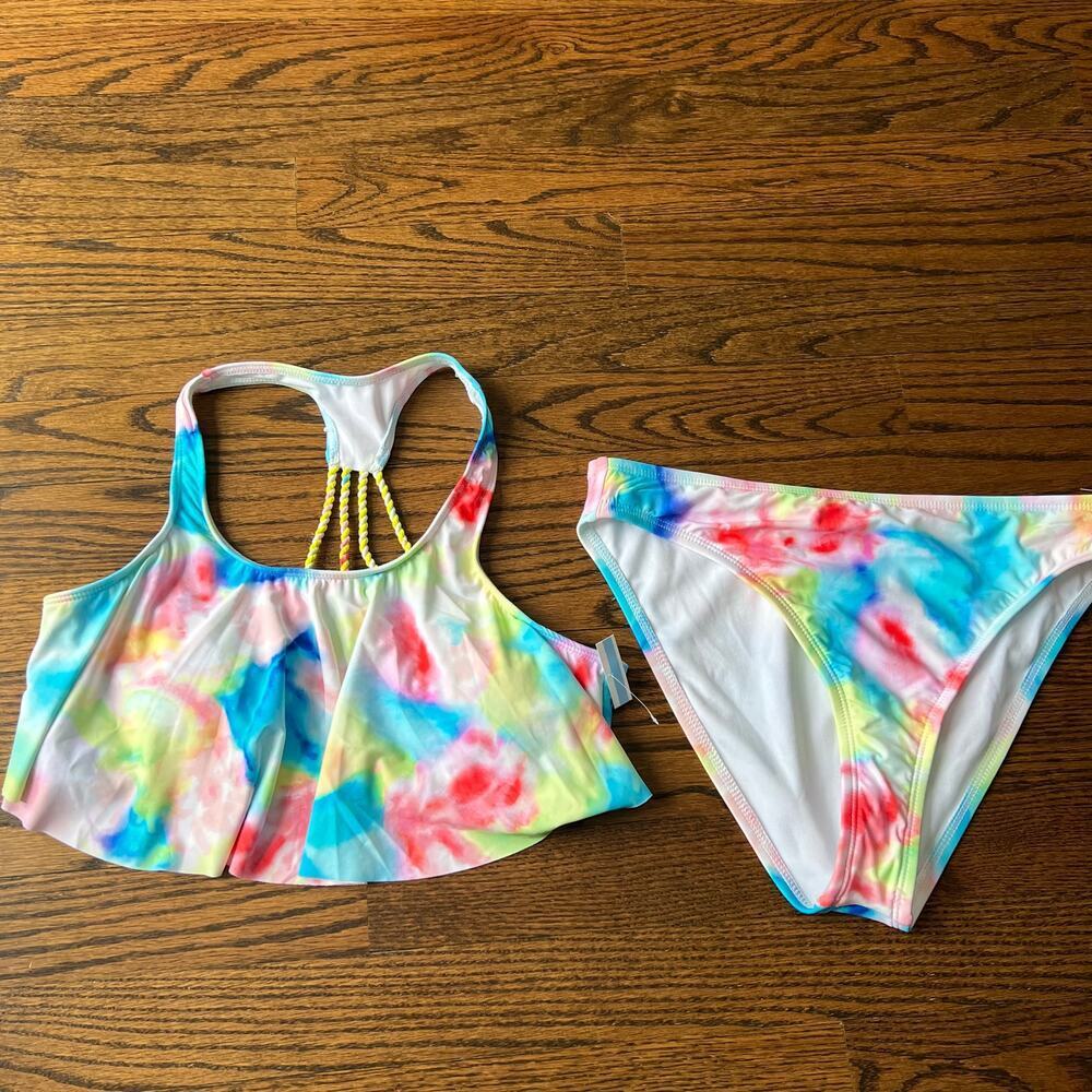 New Hobie Kids Girl's Tide Flounce Strappy Two-Piece Bikini Tie Dye 16